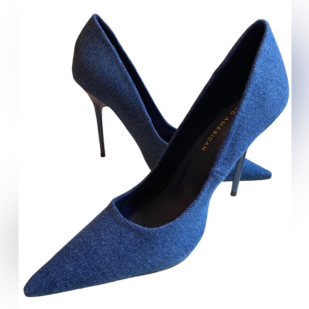 NEW Good American Blue Denim/ Jean material high stiletto heels